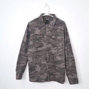 Hot Topic Mens Camo Jacket Sz M Button Front Boxy 100% Cotton Normcore Classic